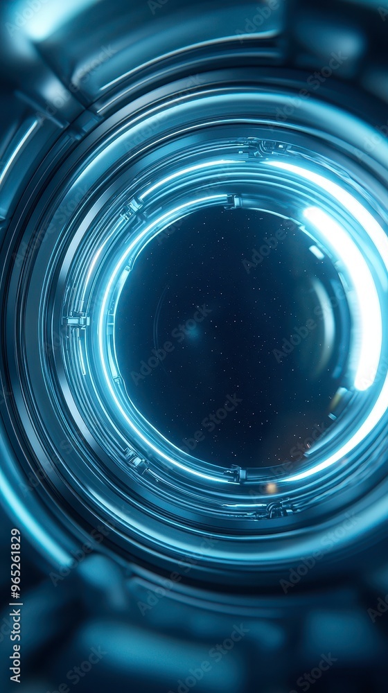 Poster advanced technology dyson sphere, a mesmerizing view into a futuristic space tunnel, illuminated wit