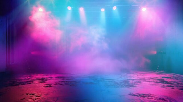 A neon sign with smoke and a purple light. The sign is lit up and the smoke is coming out of it