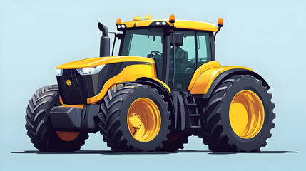 Obraz premium Yellow Tractor with Large Tires on a Blue Background