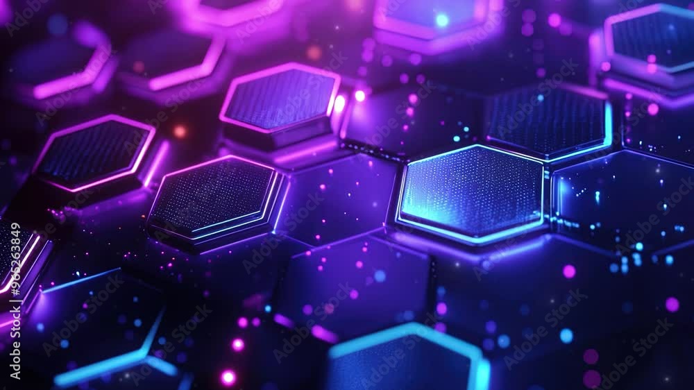 Poster abstract background with glowing hexagons. abstract digital futuristic pattern. close-up of hexagona