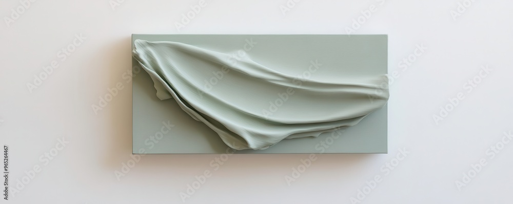 Aufkleber minimalist abstract art piece with soft light green fabric draped over a rectangular canvas for mode