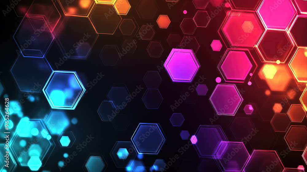 Poster abstract background with glowing hexagons. abstract digital futuristic pattern. close-up of hexagona