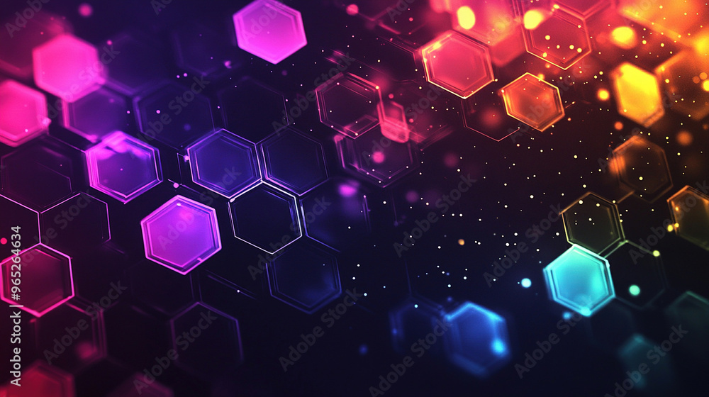 Poster abstract background with glowing hexagons. abstract digital futuristic pattern. close-up of hexagona