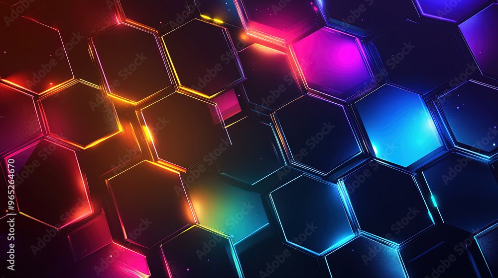 Poster abstract background with glowing hexagons. abstract digital futuristic pattern. close-up of hexagona