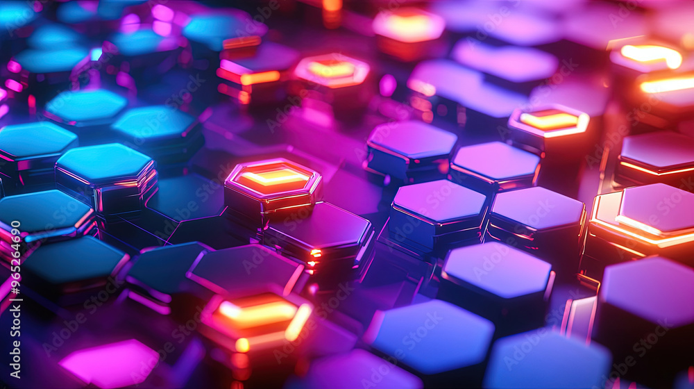 Poster abstract background with glowing hexagons. abstract digital futuristic pattern. close-up of hexagona