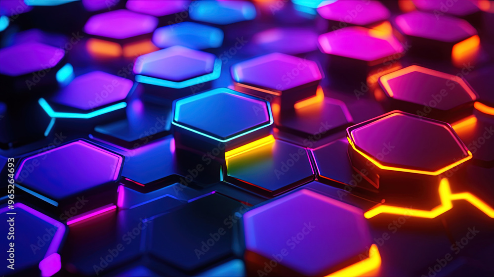 Poster abstract background with glowing hexagons. abstract digital futuristic pattern. close-up of hexagona