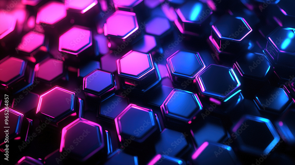 Poster abstract background with glowing hexagons. abstract digital futuristic pattern. close-up of hexagona