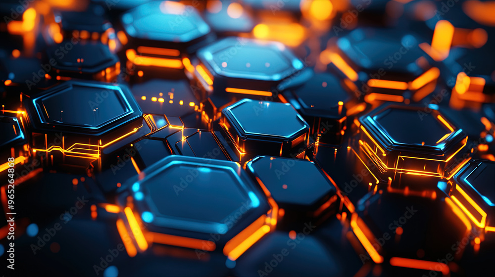 Poster abstract background with glowing hexagons. abstract digital futuristic pattern. close-up of hexagona