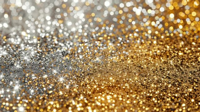 A gold and silver glittery background with a lot of small gold and silver dots