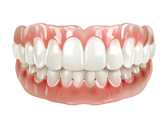 Obraz premium Realistic dentures with pink gums for dental use isolated on a transparent background.