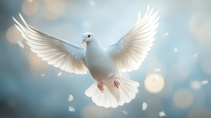 Obraz premium white dove flying, black solid clean background