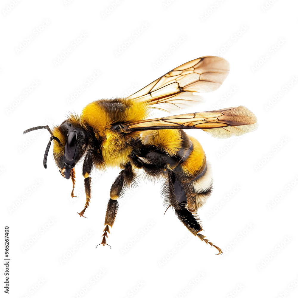 Poster close-up of a bumblebee on a transparent background showcasing its intricate details and features du