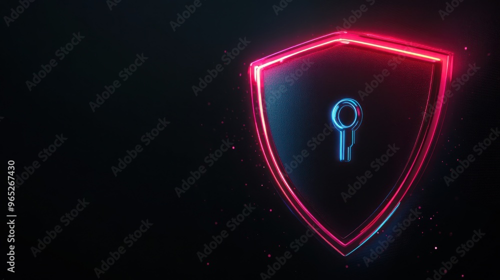 Wall mural neon shield with keyhole icon