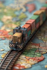 Train Model Rolling Across a World Map