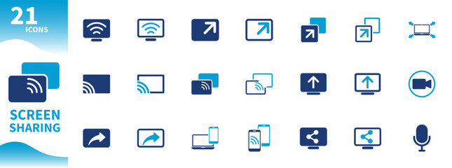 Screen sharing icon. Vector collection of icons about teamwork, sharing, screen, computer, connection, online learning. Solid icons.
