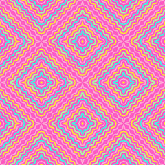 waves lines pink, blue and yellow,seamless pattern,on blue background.