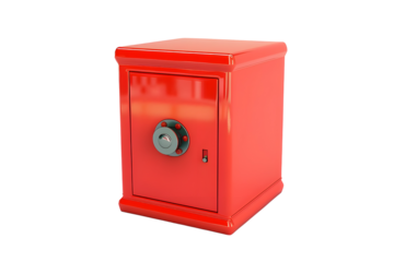 Red vintage mailbox with a small slot for letters isolated on a transparent background.