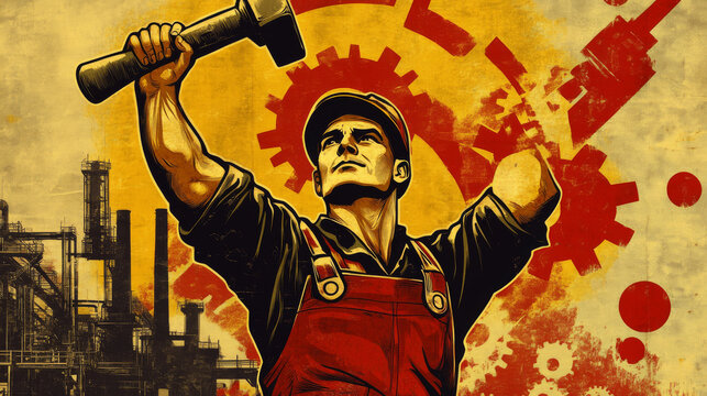 Vintage Propaganda Poster: The Industrial Worker