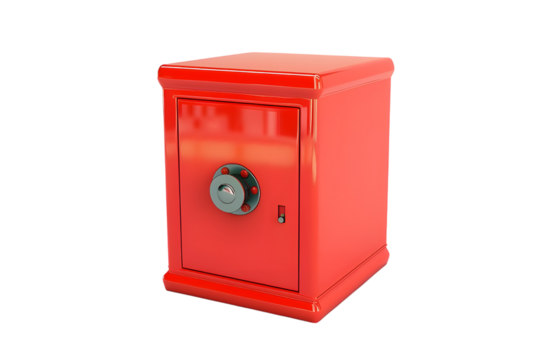 Red vintage mailbox with a small slot for letters isolated on a transparent background.