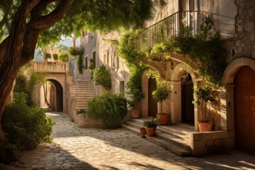 Fototapeta premium Historic mediterranean city architecture outdoors hacienda. AI generated Image by rawpixel.