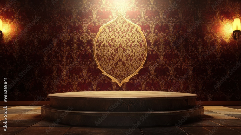 Aufkleber luxurious indian brocade pattern featuring gold circular frame and rustic platform creating elegant 