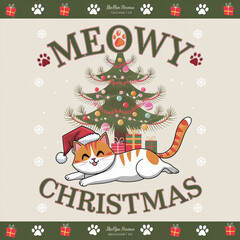 Cute Christmas cat with candy canes and festive elements design

