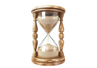 Wooden hourglass with golden sand starting to flow isolated on a transparent background.