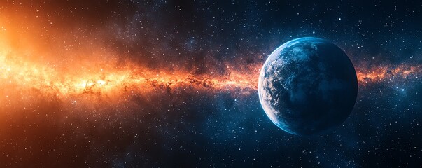 Giant planet moving through the Milky Way, its trajectory leaving a luminous trail of stardust Giant  Trajectory  Milky Way, cosmic trail