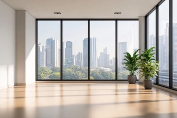 Fototapeta premium Modern Office Interior With City View