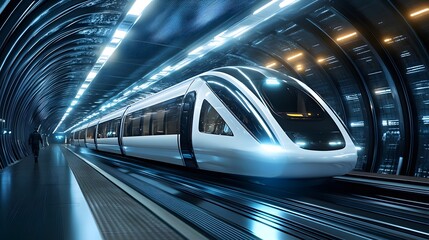 Fototapeta premium A futuristic underground transportation system connecting cities with high-speed electric trains