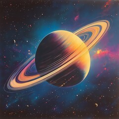 Saturns rings glowing softly in the cosmic void, celestial bodies orbiting nearby Saturn  Space  Celestial, orbital glow