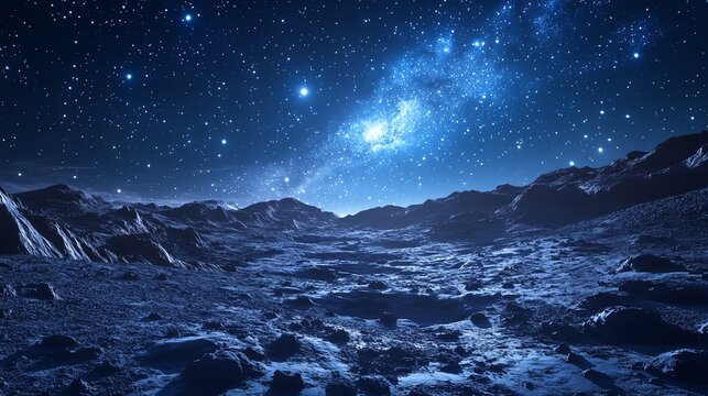 Stars shining brightly over Mars  craters, a distant galaxy casting a soft glow Mars  Stars  Galaxy, intergalactic tranquility