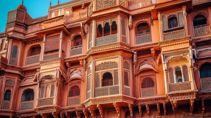 The exquisite detailing and elaborate balconies highlight the artistry of the ancient Indian architecture at Junagarh Fort in Rajasthan.