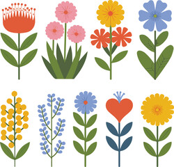 A Set of beautiful blooming flowers from the garden botanical Templet