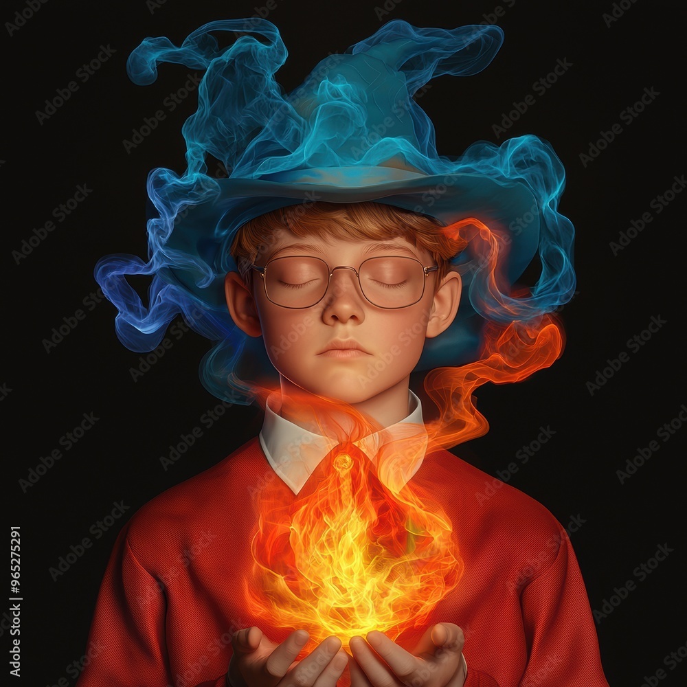 Poster the apprentice sorcerer: harnessing magical elements in fantasy artwork with copy space, selective f