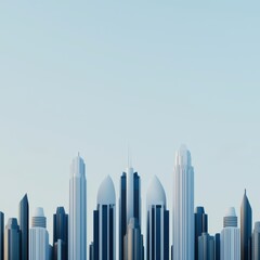 Fototapeta premium Futuristic Cityscape with Skyscrapers and Flying Vehicles in - Copy Space for Text