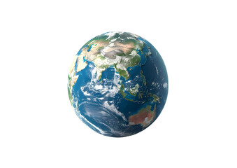 Fototapeta premium Globe showing Earth continents, detailed planet model. Isolated on a transparent background