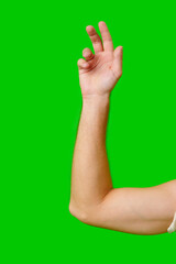 Hand Gesture Above Arm Against Bright Green Background