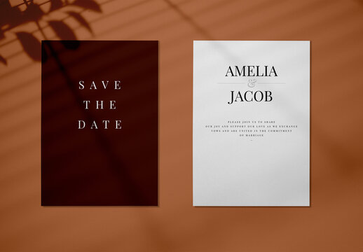 Flatlay Wedding Invitation Cards Mockup