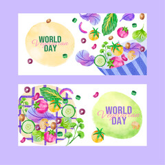 Watercolor World Vegetarian Day Horizontal Banner Template