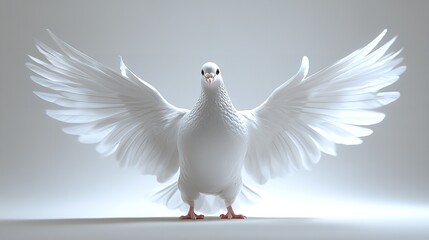 Obraz premium Graceful White Dove in Flight with Outstretched Wings on Light Background