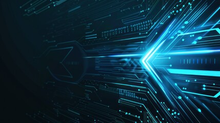 Naklejka premium Abstract Blue Neon Circuit Board with Arrow