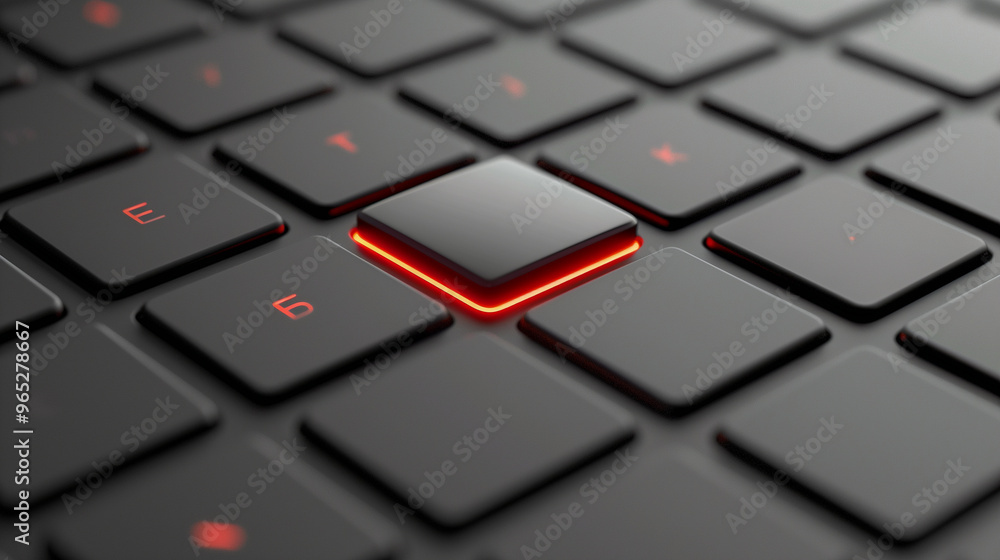 Poster close-up of backlit keyboard key with red glow