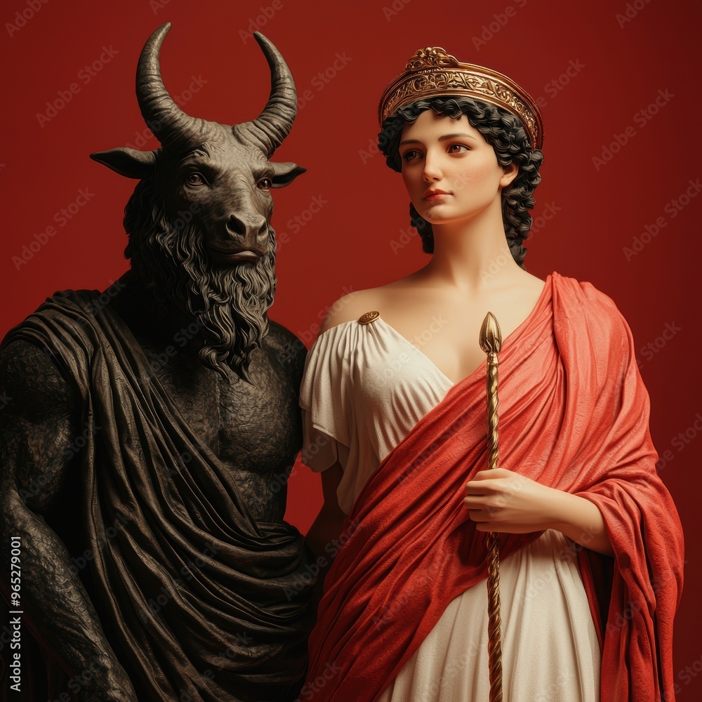 Poster enthralling of persephone's descent into the underworld with hades, featuring copy space and selecti