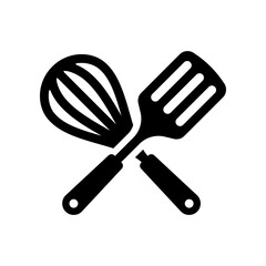 Spatula and whisk icon isolated on white background.