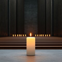 Eerie Gothic Cathedral Interior with Dimly Lit Pews and Candles Copy Space Selective Focus - Spooky Church Scene for Designs