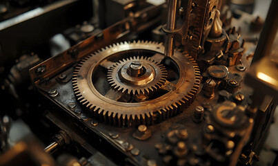 Mechanical Gear with Cog Details in Bronze Tones - The Intricacies of Engineering