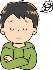 腕を組んで悩んでいる男の子