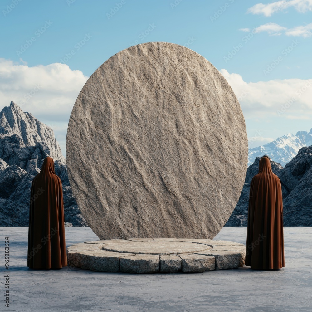 Poster gathering of mystical beings in stone circle - with copy space and selective focus on foreground | f