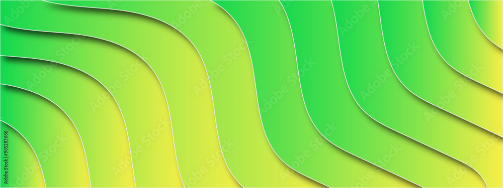 Poster Abstract Curved Wave Gradient Design - Vibrant Green and Yellow Layered 3D Vector Illustration with Smooth Flowing Lines, Perfect for Backgrounds, Web Design, and Graphic Projects